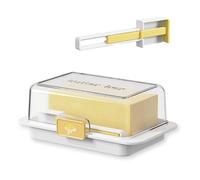 Docache Beurrier avec couvercle transparent à clipser - Boîte à beurre noire, carrée, pour couper et conserver le beurre et le fromage (Blanc)