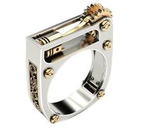 DOCCESTU Design unique - Engrenage mécanique steampunk bicolore - Bague universelle pour homme et femme - Taille 6-11 - Bague mécanique steampunk vintage pour homme et femme