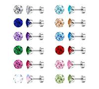 Dochais 12 Paires 20G Hypoallergénique Brithstone Boucles d'Oreilles pour Femme Fille Homme Flatback Boucles d'Oreilles en Acier Inoxydable Cubic Zirconia Boucles d'Oreilles Piercing Oreille Cartilage