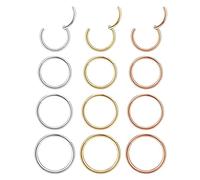 Dochais 12 Pièces Piercing Nez Anneaux 18G, Acier Inoxydable, Daith, Helix pour Femmes Hommes - Or, Silver, Or Rose 8-11mm