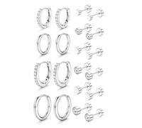 Dochais 13/10 Paar Chirurgenstahl Ohrringe Medizinische Ohrstecker Silber | Hypoallergene Ohrringe Set Flatback Ohrstecker Creolen Herren Damen, CZ/Kugel/ Punkt, Knorpel Tragus Helix Piercing Ohr