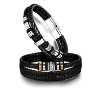 Dochais 2Pcs Bracelet Homme, Bracelet En Cuir Véritable Pour Hommes, Bracelet Viking Arbre De Vie, Bracelet En Pierre Naturelle Tressée, Avec Fermoir, Noir, 23cm
