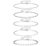 Dochais 5 Pièces Bracelet Femme Argent Lot Bracelet Acier Inoxydable Réglable Bracelets Plaqué Or 14K Ensemble Bracelets Twist Figaro Chaîne Argent pour Femmes Filles Bijoux Cadeaux B