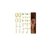 Dochais 9 Pairs Boucles d'oreille Flat Back Femme, Acier Chirurgical Hypoallergénique, Lot Boucles d'oreille Clous et Créoles Argent Or pour Cartilage Daith Tragus Helix Piercing Bijoux