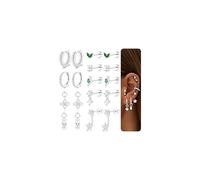 Dochais 9 Pairs Boucles d'oreille Flat Back Femme, Acier Chirurgical Hypoallergénique, Lot Boucles d'oreille Clous et Créoles Argent Or pour Cartilage Daith Tragus Helix Piercing Bijoux