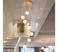 DOCJX Lustre Bois Escalier Moderne Suspensions E27 Suspendu Lustre Lampe Grand Escalier Moderne Suspendue Luminaires Intérieur Table À Manger Hauteur Réglable Cuisine Salon Chambre Et Couloir Lampe 7