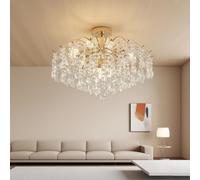 DOCJX Lustre Cristal Moderne Style Français Élégant - Pendentif Lumière Luxe en Et Métal Doré, Éclairage Dimmable 3000K-6000K Idéal pour Salon, Salle À Manger & Chambre Adulte 60CM/80CM(B,60CM)