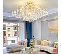 DOCJX Lustre Cristal Moderne Style Français Élégant - Pendentif Lumière Luxe en Et Métal Doré, Éclairage Dimmable 3000K-6000K Idéal pour Salon, Salle À Manger & Chambre Adulte 60CM/80CM(B,80CM)