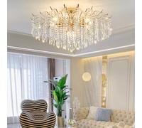 DOCJX Lustre Cristal Moderne Style Français Élégant - Pendentif Lumière Luxe en Et Métal Doré, Éclairage Dimmable 3000K-6000K Idéal pour Salon, Salle À Manger & Chambre Adulte 60CM/80CM(A,80CM)