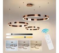 DOCJX Lustre LED Moderne À Anneaux Lumière Suspension Dimmable 3000K-6500K avec Télécommande Lampe Noir en Acier Inoxydable Acrylique pour Cuisine Salon Et Chambre Coucher(Gold,40CM+60CM+80CM)