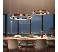 DOCJX Lustre LED Moderne À Anneaux Lumière Suspension Dimmable 3000K-6500K avec Télécommande Lampe Noir en Acier Inoxydable Acrylique pour Cuisine Salon Et Chambre Coucher(Gold,40CM+60CM)
