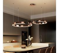 DOCJX Lustre LED Moderne À Anneaux Lumière Suspension Dimmable 3000K-6500K avec Télécommande Lampe Noir en Acier Inoxydable Acrylique pour Cuisine Salon Et Chambre Coucher(Gold,60CM+80CM)