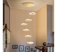 DOCJX Lustre Moderne en Or À Feuilles De Lotus - Suspension Cristal 12 Lumières LED 3000K-6500K, Télécommande & Longueur Réglable - pour Escalier, Villa, Salle À Manger Plafonnier Élégant(6 Lights)