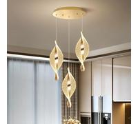 DOCJX Lustre Moderne LED Suspension Réglable En Hauteur Multi Flammes Dimmable 3000-6500K Aluminium Acrylique Poli Or Escalier Loft Salon Salle À Manger Hôtel Lampe Suspendue(A 3-lights)
