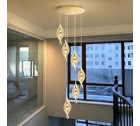 DOCJX Lustre Moderne LED Suspension Réglable En Hauteur Multi Flammes Dimmable 3000-6500K Aluminium Acrylique Poli Or Escalier Loft Salon Salle À Manger Hôtel Lampe Suspendue(A 6-lights)