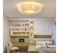 DOCJX Plafonnier LED Nordic Creative Luminaire E27 Dimmable - Plafonnier En Tissu Moderne Avec Abat-Jour Plume Blanche Pour Plafond - Lampe De Chambre À Coucher/Salon/Enfant - Pour Restaurant & Lustre