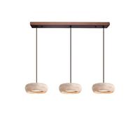 DOCJX Plafonnier Suspendu En Travertin Lampe À Suspension Scandinave En Pierre Naturelle Lampe Pendante LED En Bois Wabi Sabi Adapté Pour Salle À Manger Îlot De Cuisine Salon(AB rectangular chassis)