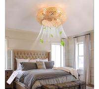 DOCJX Plafonnier Ventilateur De Plafond Avec Lumière Bambou Rétro E27 Télécommande Silencieux Lamp Tissage Bohemian Et Rotin Naturel Tissé Lampe De Plafond For Chambre Salon Éclairage (Taille : B)