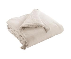 Dock Avenue Edredon - Couverture - Dessus de lit - Bout de lit - avec 4 Pompons - Certifié Oeko-Tex - Gaze de Coton - 150 x 150 cm Gaia Coloris Beige Pampa