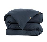 DOCK AVENUE Housse de Couette Gaze de Coton 240 x 220 cm Gaia Coloris Bleu Minuit - sans Rabat - Ouverture à boutonnières Boutons Bois - pour lit 2 Personnes, 3662357134479