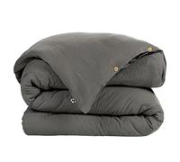 DOCK AVENUE Housse de Couette Gaze de Coton 240 x 220 cm Gaia Coloris Gris Granit - sans Rabat - Ouverture à boutonnières Boutons Bois - pour lit 2 Personnes, 3662357134356