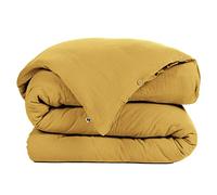 DOCK AVENUE Housse de Couette Gaze de Coton 240 x 220 cm Gaia Coloris Jaune Safran - sans Rabat - Ouverture à boutonnières Boutons Bois - pour lit 2 Personnes, 3662357134387
