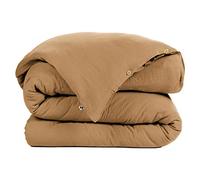 DOCK AVENUE Housse de Couette Gaze de Coton 240 x 220 cm Gaia Coloris Marron Camel - sans Rabat - Ouverture à boutonnières Boutons Bois - pour lit 2 Personnes, 3662357134493