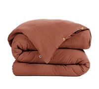 DOCK AVENUE Housse de Couette Gaze de Coton 240 x 220 cm Gaia Coloris Rouge Terracotta - sans Rabat - Ouverture à boutonnières Boutons Bois - pour lit 2 Personnes, 3662357134370