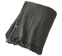 DOCK AVENUE Plaid à Franges 130 x 160 cm Gaze de Coton Unie Gaia Coloris Gris Granit