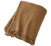 DOCK AVENUE Plaid à Franges 130 x 160 cm Gaze de Coton Unie Gaia Coloris Marron Camel