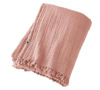 DOCK AVENUE Plaid à Franges 130 x 160 cm Gaze de Coton Unie Gaia Coloris Rose pêche