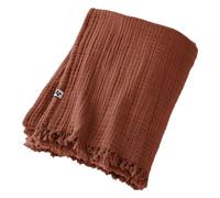 DOCK AVENUE Plaid à Franges 130 x 160 cm Gaze de Coton Unie Gaia Coloris Rouge Terracotta