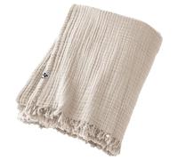 DOCK AVENUE Plaid à Franges 180 x 220 cm Gaze de Coton Unie Gaia Coloris Beige Pampa