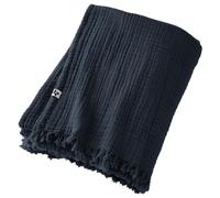 DOCK AVENUE Plaid à Franges 180 x 220 cm Gaze de Coton Unie Gaia Coloris Bleu Minuit