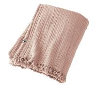 DOCK AVENUE Plaid à Franges 180 x 220 cm Gaze de Coton Unie Gaia Coloris Rose Guimauve