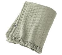 DOCK AVENUE Plaid à Franges 180 x 220 cm Gaze de Coton Unie Gaia Coloris Vert d'eau