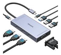 Dock USB C Double Moniteur, 9 en 1 Station d'accueil USB C Dual HMDI 4K 60Hz et 8K Displayport, VGA, PD 100W, USBC, USB 3.0, 2*USB 2.0, Docking Staion Hub USB C pour MacBook Dell HP Lenovo Microsoft