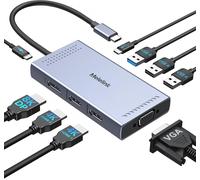 Dock USB C Double Moniteur,9 en 1 Station d'accueil USB C Dual HMDI 4K 60Hz et 8K Displayport,VGA,PD 100W,USBC,USB 3.0,2*USB 2.0,Docking Staion Hub USB C pour MacBook Dell HP Lenovo Microsoft.[M65]