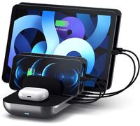 Dock5 Station De Charge Multi 5¿En¿1 Avec Charge Sans Fil Qi 10W,2× Usb¿C Pd 20W,2× Usb¿A 12W Pour Iphone,Ipad,Airpods Et Plus¿ Gris Sideral