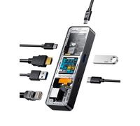 DOCKCASE Explorer Edition Hub USB intelligent 6 en 1, 1 port Ethernet Gigabit, adaptateur USB C HDMI 4K @ 60 Hz, PD 3.0 100 W, USB-C et 2 USB-A 5 Gbit/s, station d'accueil pour MacBook Pro/Air, Dell