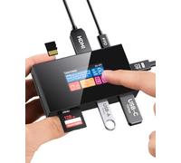 DOCKCASE Hub USB C intelligent 7 en 1 et boîtier SSD M.2 NVMe 10 Gbit/s | M.2 2230/2242, HDMI 2.1 4K @ 120Hz, 100W PD, UHS-II SD/TF, refroidissement actif, écran tactile intelligent