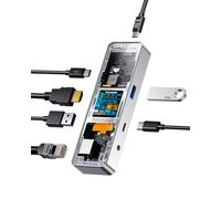 DOCKCASE Smart Hub USB C 6 en 1 Édition Explorer - Station d'Accueil HDMI 4k@60hz, PD 3.0 100w, Gigabit Ethernet, 2 USB-A 5 Gbps - Pour MacBook Air/Pro, XPS, etc - Argent