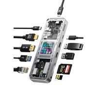 DockCase Smart USB-C Hub 10-en-1 Explorer Edition, Double écran 4K@60Hz, PD 3.0 100W, Ethernet RJ45, 2 USB 3.2, 2 USB 2.0, UHS-II TF/SD, Station d'accueil USB C pour MacBook Pro/Air, Dell XPS, Argent