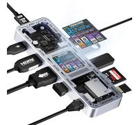 DOCKCASE Station d'accueil Smart USB C double moniteur 10 en 1, hub 2 moniteurs 4K HDMI & DisplayPort, 100 W PD, 10 Gbps USB-A/C, Gigabit Ethernet, lecteur de carte SD/TF pour ordinateur portable