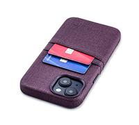 Dockem Étui pour Cartes pour iPhone 14 avec Plaque Métallique Intégrée pour Montage Magnétique & 2 Poches: Luxe M2 Étui Portefeuille en Cuir Synthétique Style Toile (iPhone 14, Bordeaux)
