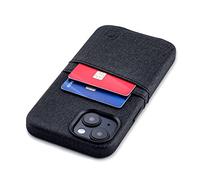 Dockem Étui pour Cartes pour iPhone 14 avec Plaque Métallique Intégrée pour Montage Magnétique & 2 Poches: Luxe M2 Étui Portefeuille en Cuir Synthétique Style Toile (iPhone 14, Noir)