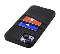 Dockem Étui pour Cartes pour iPhone 15 Plus avec Plaque Métallique Intégrée pour Montage Magnétique et 2 Poches Porte-Cartes: Étui Portefeuille Luxe M2 en Simili Cuir Style Toile (Noir)