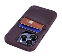 Dockem Étui pour Cartes pour iPhone 15 Pro avec Plaque Métallique Intégrée pour Montage Magnétique et 2 Poches Porte-Cartes: Étui Portefeuille Luxe M2 en Simili Cuir Style Toile (Bordeaux)