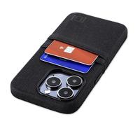 Dockem Étui pour Cartes pour iPhone 15 Pro avec Plaque Métallique Intégrée pour Montage Magnétique et 2 Poches Porte-Cartes: Étui Portefeuille Luxe M2 en Simili Cuir Style Toile (Noir)