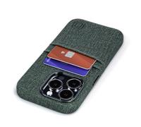 Dockem Étui pour Cartes pour iPhone 15 Pro avec Plaque Métallique Intégrée pour Montage Magnétique et 2 Poches Porte-Cartes: Étui Portefeuille Luxe M2 en Simili Cuir Style Toile (Vert)